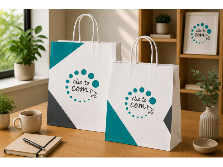 Sac kraft blanc avec anses Torsad&eacute;es